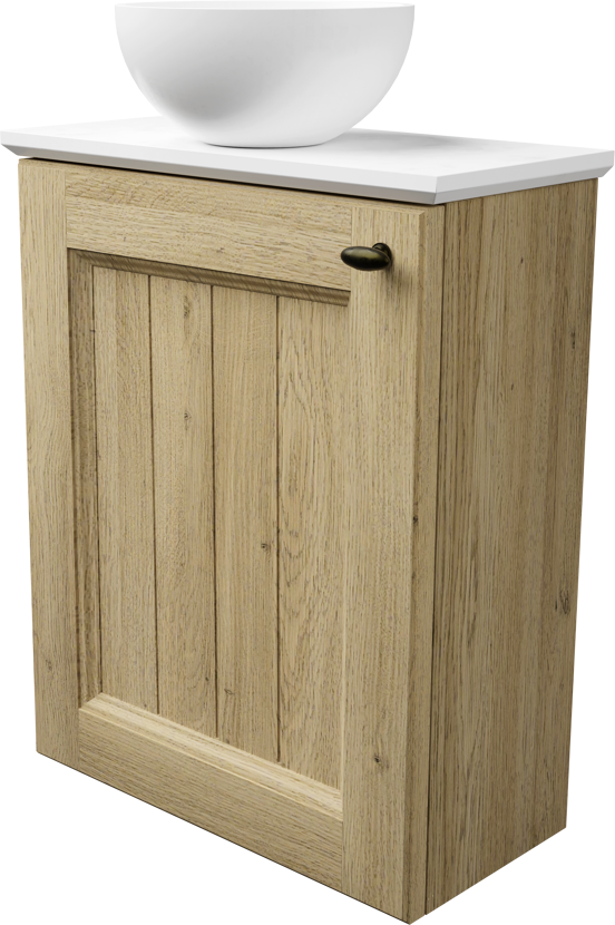 Balmani Lemon zwevend toiletmeubel 42 x 21 cm verweerd eiken met Facetta wastafelblad en Jazz waskom in matte Solid Surface