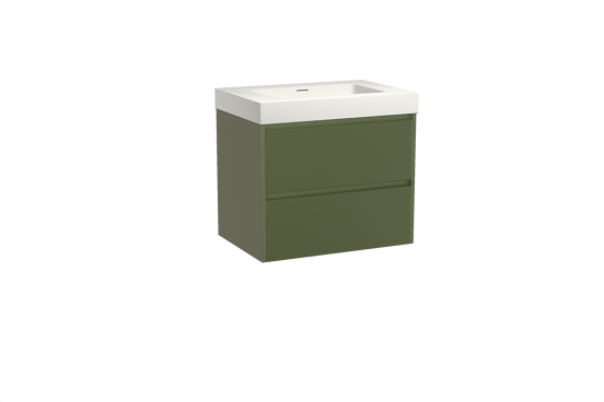 Storke Seda zwevend badkamermeubel 75 x 52 cm olijfgroen met Mata High enkele wastafel in solid surface mat wit