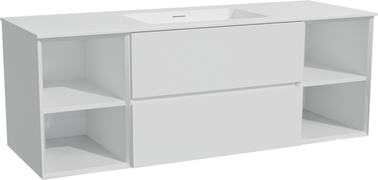 Storke Edge meuble salle de bains suspendu 145 x 52 cm blanc mat avec Mata plan simple en solid surface blanc mat