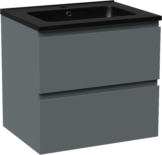 Linie Lado meuble salle de bains suspendu 60 x 46 cm bleu anthracite avec Vano plan simple en marbre composite noir mat