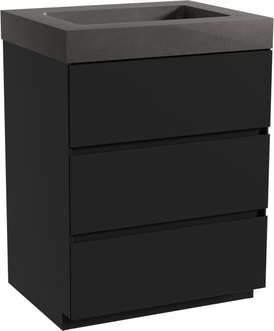 Storke Edge staand badkamermeubel 65 x 52 cm mat zwart met Scuro High enkele wastafel in kwarts mat zwart