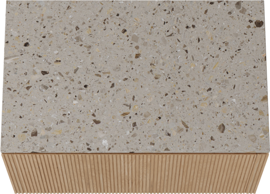 Balmani Eclips meuble salle de bains suspendu 90 x 55 cm Chêne naturelle avec Stretto tablette simple en Terrazzo greige, Nervure droite symétrique verticale