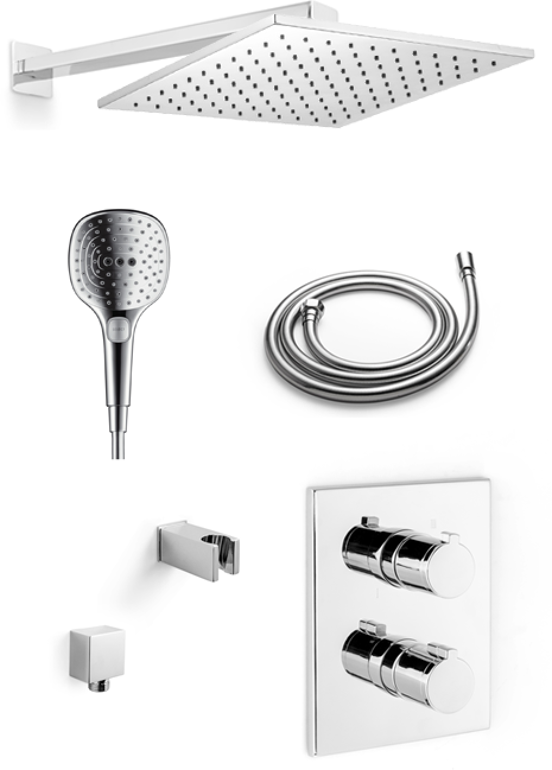 Blaufoss Smartbox De Luxe thermostatische inbouw regendoucheset met vierkante regendouchekop 30 cm glanzend chroom