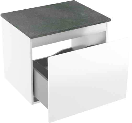 Linie Lado meuble salle de bains suspendu 60 x 46 cm blanc brillant avec Lado tablette simple en mélaminé ardoise gris