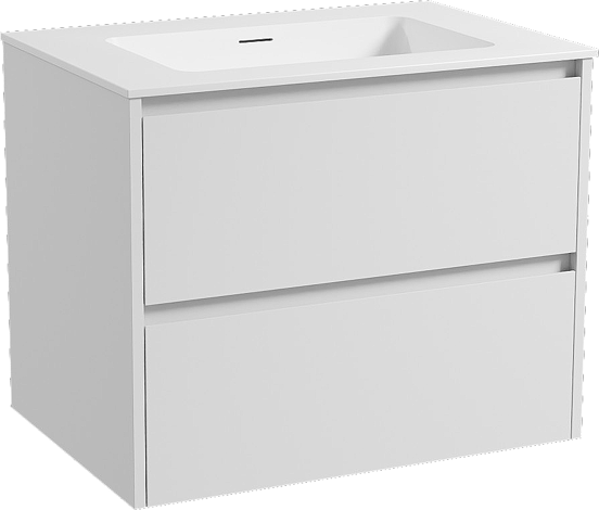 Storke Seda zwevend badkamermeubel 75 x 52 cm mat wit met Mata enkele wastafel in solid surface mat wit