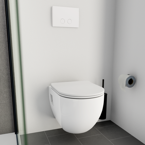 Linie Waldo hangtoilet glanzend wit randloos met Geberit Sigma inbouwspoelreservoir UP320 met Burda frame en bedieningspaneel