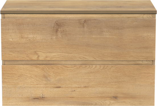 Linie Lado zwevend badmeubel 90 x 46 cm naturel eiken met Lado enkel wastafelblad in melamine naturel eiken