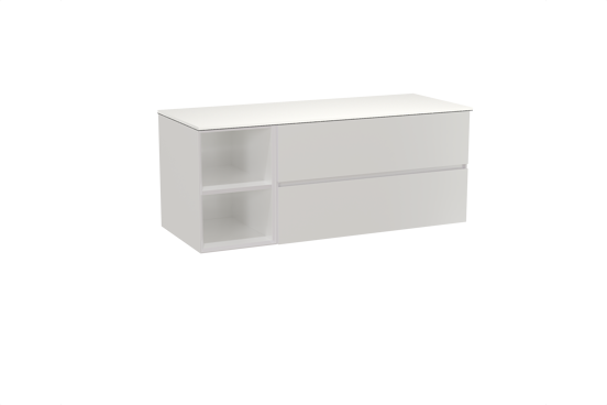 Storke Edge zwevend badmeubel 130 x 52 cm hoogglans wit met Tavola enkel of dubbel wastafelblad in solid surface mat wit