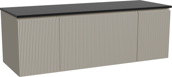 Storke Ribs zwevend badkamermeubel 145 x 52 cm zijdegrijs met Panton enkel of dubbel tablet in gepoedercoate mdf mat zwart, Verticale symmetrische rechte ribbel