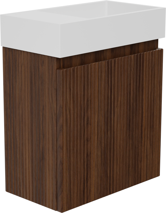 Storke Ribs zwevend toiletmeubel 40 x 22 cm notenhout met Fada wastafel in mat witte solid surface