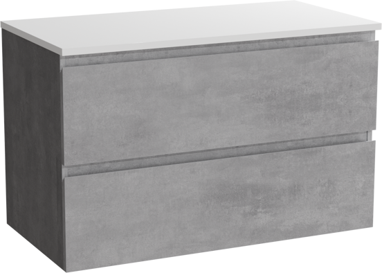 Linie Lado hängendes Möbelstück Set: 90 x 46 cm, Beton dunkelgrau, mit Lado Einzel Waschtischplatte, Marmorkomposit Weiß matt
