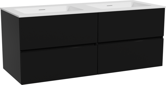 Storke Edge meuble salle de bains suspendu 130 x 52 cm noir mat avec Mata double vasque en solid surface blanc mat