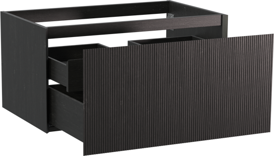 Balmani Fila hängender Waschbeckenunterschrank: 90 x 55 cm, Eiche Schwarz, Furnierholz, 2 Schubladen