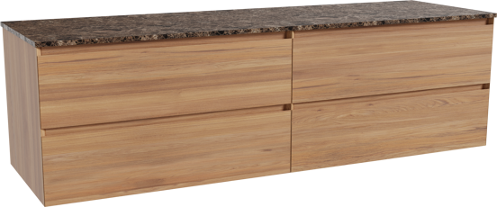 Balmani Mitra zwevend badkamermeubel 180 x 55 cm teak met Stretto enkel of dubbel tablet in marmer dark emperador