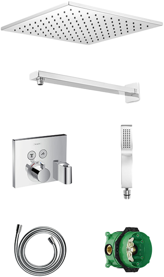 Hansgrohe Showerselect S thermostatische kraan Inbouw regendoucheset met regendouchekop 30 x 30 cm glanzend chroom