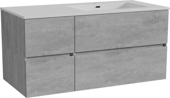 Storke Edge zwevend badmeubel 110 x 52 cm beton donkergrijs met Diva asymmetrisch rechtse wastafel in composietmarmer hoogglans wit