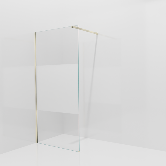 Balmani Modular Walk-In Dusche: 100 x 200 cm, Klarglas mit mattiertem Streifen, inklusive Coating, Profil Brushed Champagne Gold
