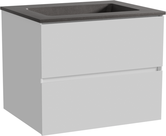 Storke Edge meuble salle de bains suspendu 65 x 52 cm blanc brillant avec Scuro plan simple en quartz noir mat