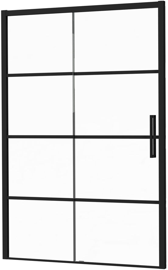 Luca Varess Senses linkse schuifdeur met vaste wand - voor douchehoek - 140 cm Lined glas mat zwart profiel