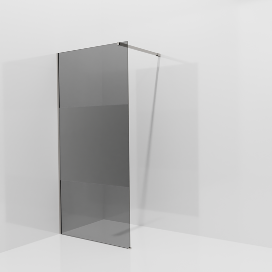 Balmani Modular Walk-In Dusche: 100 x 200 cm, Rauchglas mit mattiertem Streifen, inklusive Coating, Profil Brushed Inox