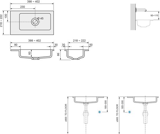 Storke Edge zwevend toiletmeubel 40 x 22 cm mat wit met Fina wastafel in matte Solid Surface
