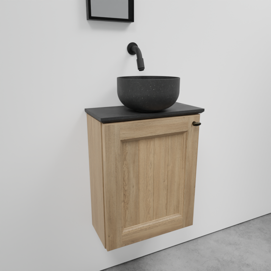 Balmani Lemon meuble wc suspendu 42 x 21 cm chêne vieilli avec Facetta tablette et Bowl vaque à poser en granite doux