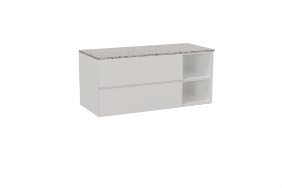 Storke Edge zwevend badmeubel 120 x 52 cm hoogglans wit met Tavola enkel of dubbel wastafelblad in mat wit/zwart terrazzo