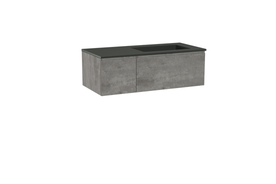 Storke Edge meuble salle de bains suspendu 110 x 52 cm béton gris foncé avec Scuro vasque asymétrique droite en quartz noir mat