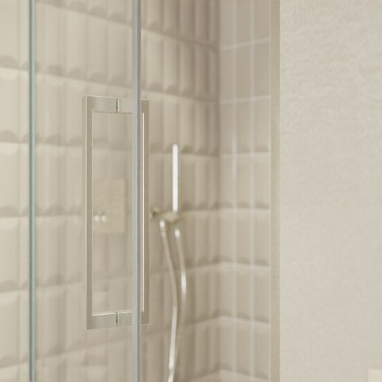Balmani Senses Design Dusche Drehtür, Links, 100 cm x 210 cm, Klarglas, Profil Brushed CoolMetal, inklusive Coating