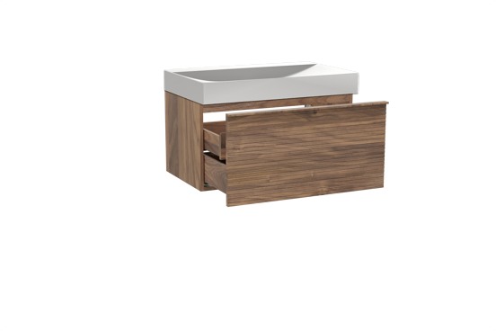 Balmani Forma meuble salle de bains suspendu 90 x 55 cm noyer américain avec Wave plan simple en solid surface blanc mat, Nervure droite symétrique horizontale