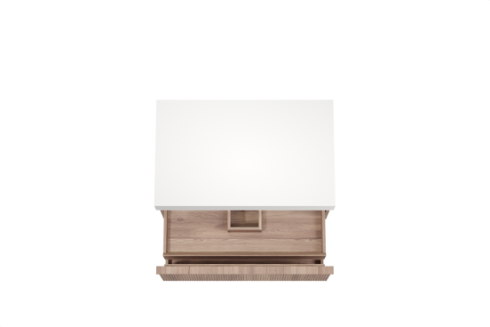 Balmani Forma hängendes Möbelstück Set: 90 x 55 cm, Teak, mit Dominus Einzel Waschtischplatte, Solid Surface, Weiß matt, Vertikale symmetrische gerade Rippe