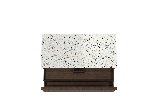 Balmani Forma hängendes Möbelstück Set: 120 x 55 cm, Geräucherte Eiche, mit Stretto Einzel- oder Doppel Waschtischplatte, Terrazzo in Weiß/Schwarz matt, Vertikale symmetrische gerade Rippe