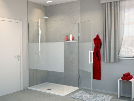 Balmani Modular inloopdouche met rechtse deur 120 x 200 cm helder glas met matte strook glanzend chroom profiel