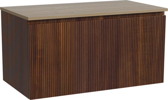 Storke Ribs zwevend badkamermeubel 95 x 52 cm notelaar met Panton enkel tablet in melamine ruwe eik, Verticale symmetrische rechte ribbel