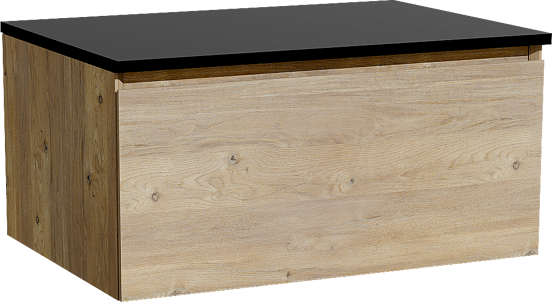 Storke Edge zwevend badkamermeubel 75 x 52 cm ruwe eik met Panton enkel tablet in gepoedercoate mdf mat zwart
