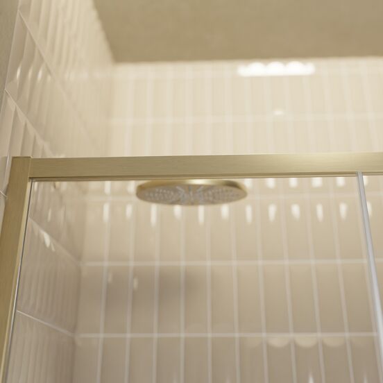 Balmani Senses Design douche schuifdeur omkeerbaar 160 cm x 210 cm Helder glas, Brushed Champagne Gold profielen, met coating