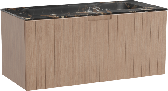 Balmani Adagio meuble salle de bains suspendu 120 x 55 cm chêne vieilli avec Tablo Arcato plan simple pour 2 trous de robinet en marbre portoro gold