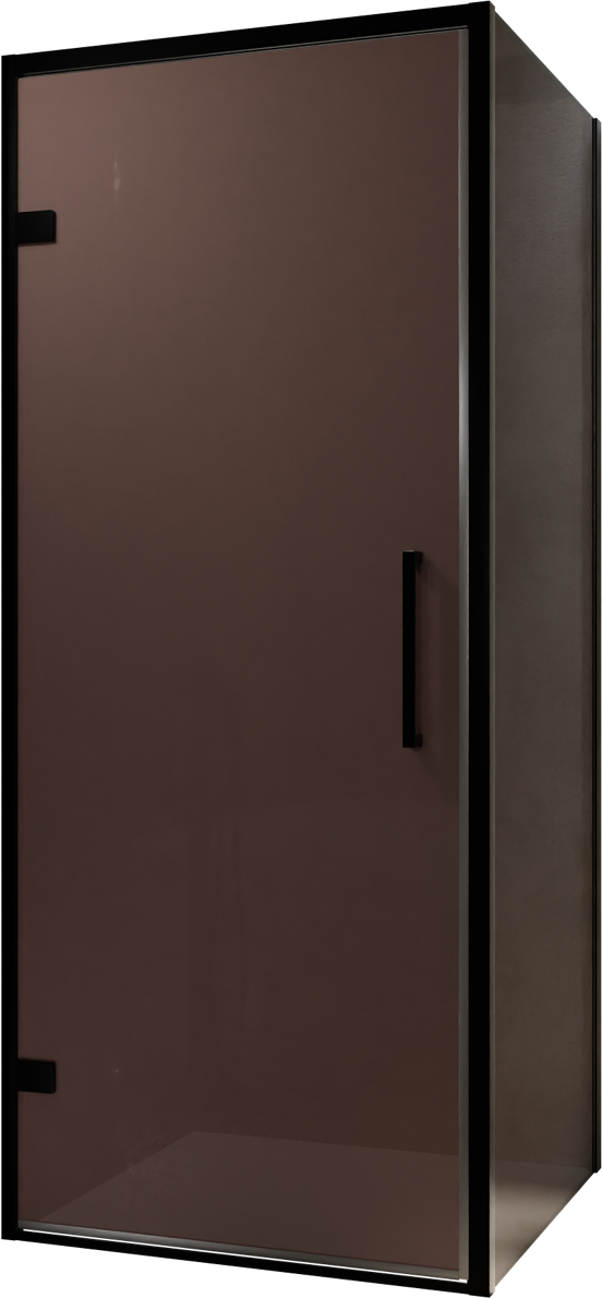 Balmani Senses Design douchehoek met linkse draaideur en vaste zijwand, 90 x 100 cm, Brons, Zwarte profielen, met coating