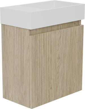 Storke Ribs zwevend toiletmeubel 40 x 22 cm ruwe eik met Fada wastafel in mat witte solid surface