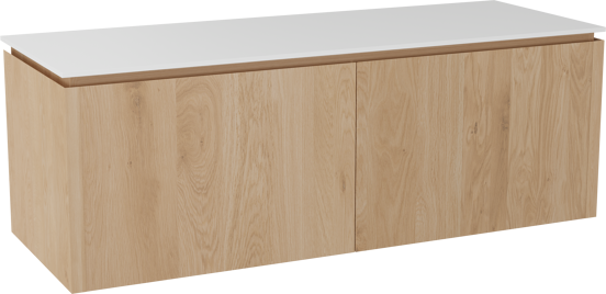 Balmani Eclips meuble salle de bains suspendu 150 x 55 cm Chêne naturelle avec Stretto tablette simple ou double en Solid Surface blanc mat