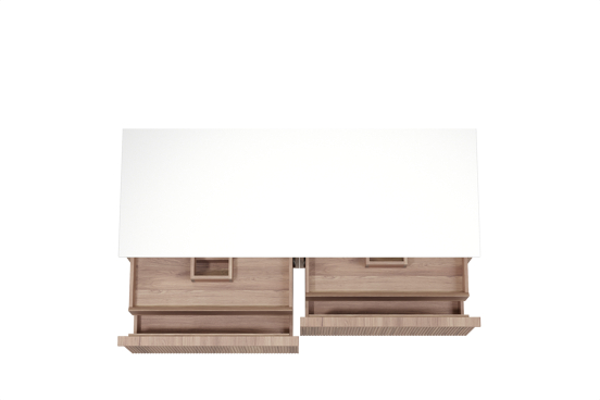 Balmani Forma meuble salle de bains suspendu 150 x 55 cm teck avec Stretto tablette simple ou double en solid surface blanc mat, Nervure droite symétrique verticale