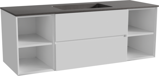Storke Edge zwevend badmeubel 145 x 52 cm hoogglans wit met Scuro enkele wastafel in kwarts mat zwart