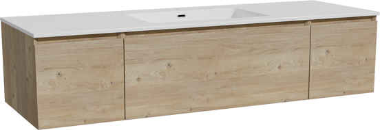 Storke Edge zwevend badmeubel 155 x 52 cm ruw eiken met Diva enkele wastafel in composietmarmer hoogglans wit