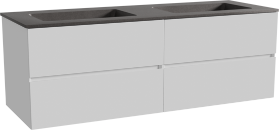 Storke Edge zwevend badmeubel 150 x 52 cm hoogglans wit met Scuro dubbele wastafel in kwarts mat zwart