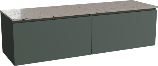 Balmani Sfera meuble salle de bains suspendu 180 x 55 cm forest avec Stretto tablette simple ou double en terrazzo greige terrazzo