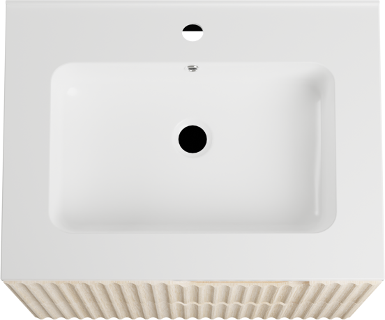 Linie Ribbo meuble salle de bains suspendu 60 x 46 cm chêne clair avec Vano plan simple en marbre composite blanc brillant, Nervure circulaire symétrique verticale