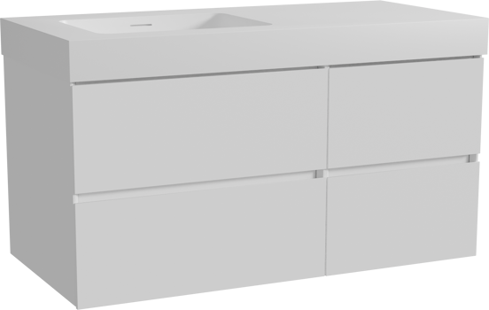 Storke Edge zwevend badmeubel 110 x 52 cm mat wit met Mata High asymmetrisch linkse wastafel in solid surface mat wit
