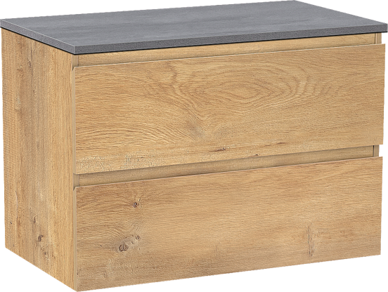 Linie Lado meuble salle de bains suspendu 80 x 46 cm chêne naturel avec Lado tablette simple en mélaminé béton gris foncé