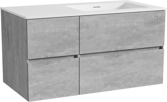 Storke Edge zwevend badmeubel 100 x 52 cm beton donkergrijs met Mata asymmetrisch rechtse wastafel in solid surface mat wit