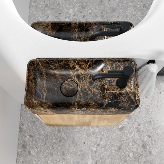 Balmani Fara hängendes WC-Möbel-Set, 45 x 22 cm, Eiche Natur, mit Fara Waschtisch in Dark Emperador Marmor